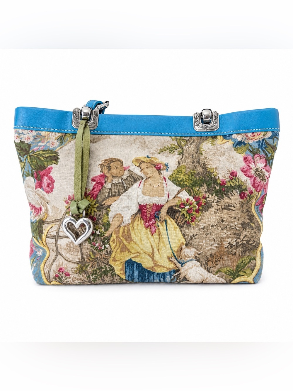 Brighton Jodi Blue Green Leather Tote Handbag Purse Floral Tapestry Wallet Set - Picture 11 of 15